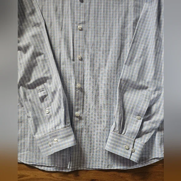 Michael Kors Slim Fit Blue Tan Button Down Dress Shirt Mens Size XL 17-1/2 34-35 - Picture 7 of 13